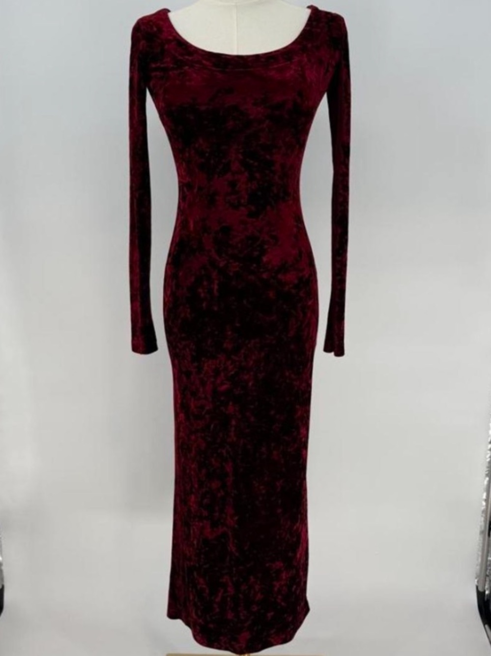 Vintage Betsy Johnson Crushed Velvet Scoopneck Dress in Deep Burgundy